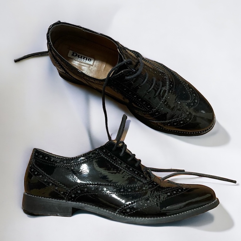 Dune London Oxford Brogues Florrence Black Patent Leather Lace Up Euro 41